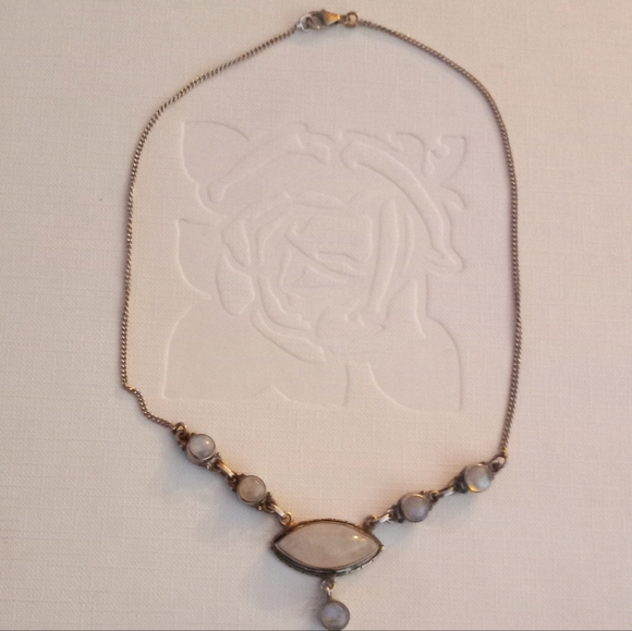 ◇ Vintage Sterling Silver Moonstone Pendant Drop Necklace ◇ - Picture 3 of 7